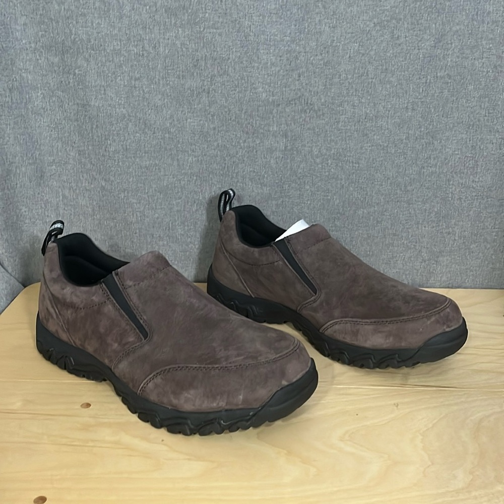 Duluth Men's 13 wide shoes brown black Wild Boar Leather Mocs